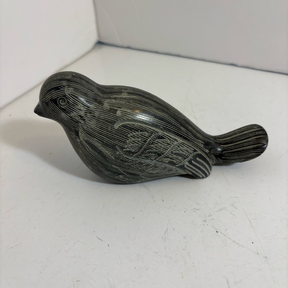 Vintage Other - Vintage hand carved etched black soapstone‎ bird decoration